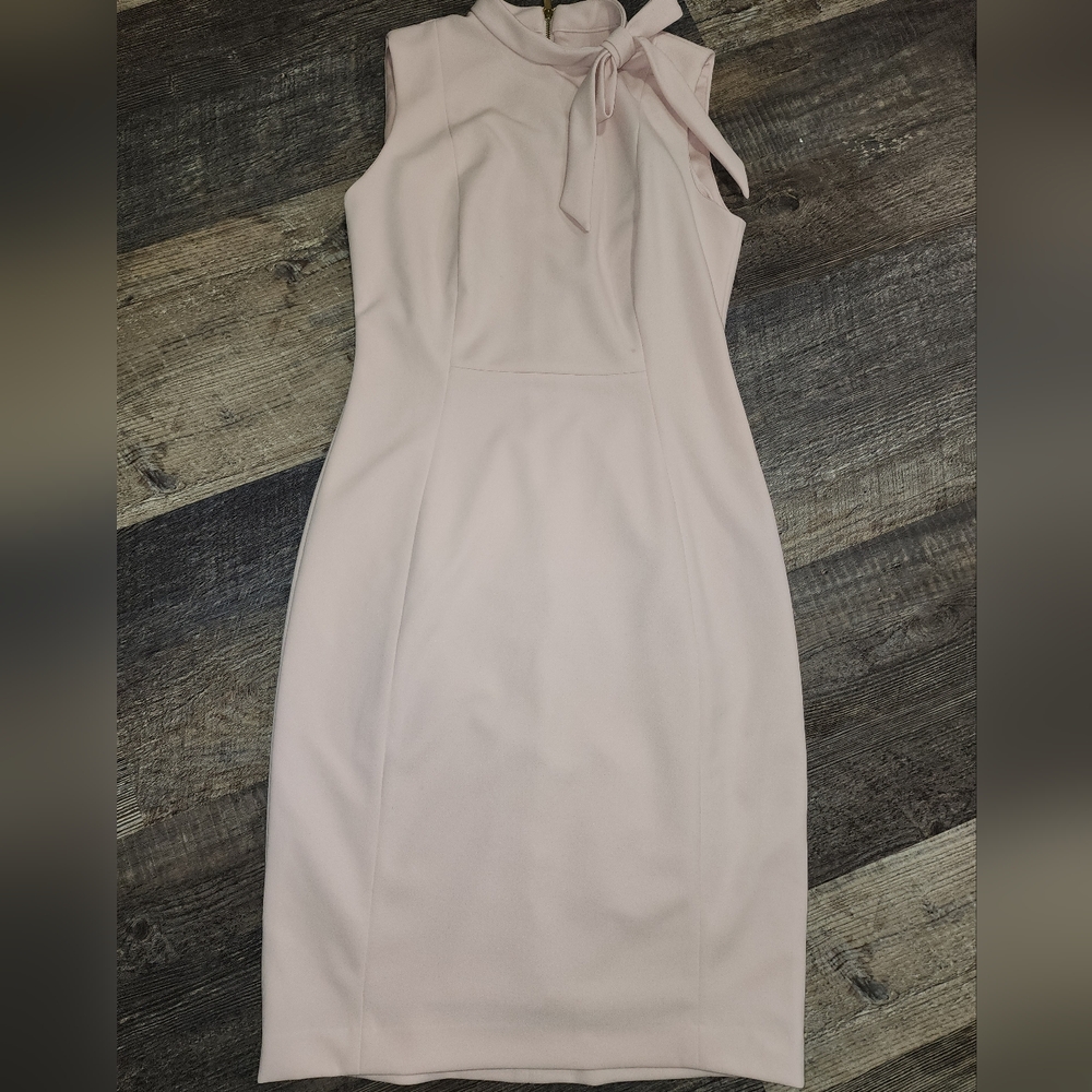 Sleeveless Bow-Tie Neck Sheath Dress in Light Pink